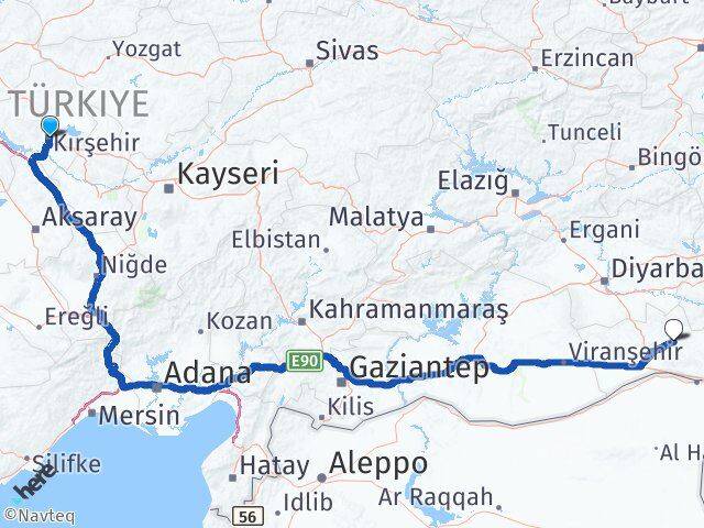 Kırşehir Ömerli Mardin Arası Kaç Km - Yol Haritası