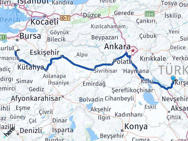 Kırşehir Orhaneli Bursa Arası Kaç Km - Yol Haritası