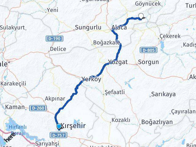 Kırşehir Ortaköy Çorum Arası Kaç Km - Yol Haritası