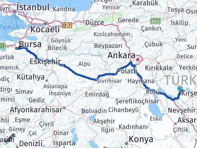 Kırşehir Osmangazi Bursa Arası Kaç Km - Yol Haritası