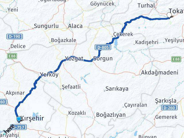 Kırşehir Pazar Tokat Arası Kaç Km - Yol Haritası