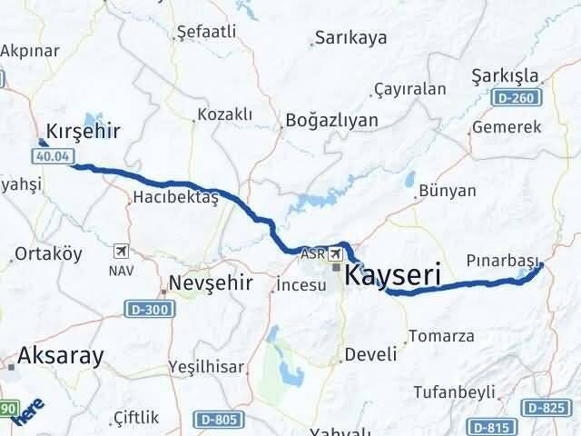Kırşehir Pınarbaşı Kayseri Arası Kaç Km - Yol Haritası