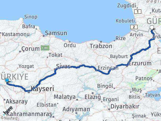Kırşehir Posof Ardahan Arası Kaç Km - Yol Haritası