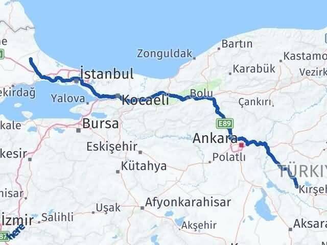 Kırşehir Saray Tekirdağ Arası Kaç Km - Yol Haritası