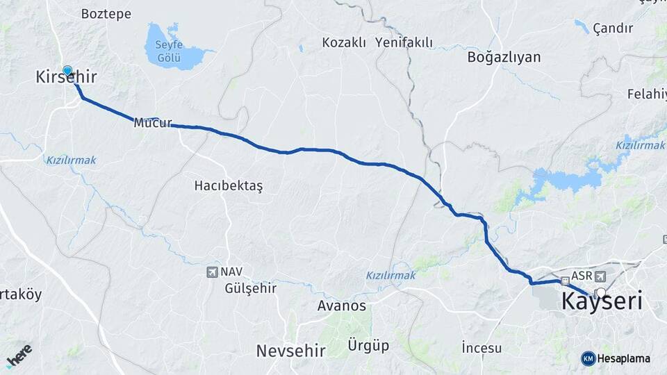 Kırşehir Saraycık Arası Kaç Km - Yol Haritası