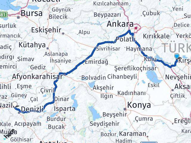 Kırşehir Sarayköy Denizli Arası Kaç Km - Yol Haritası