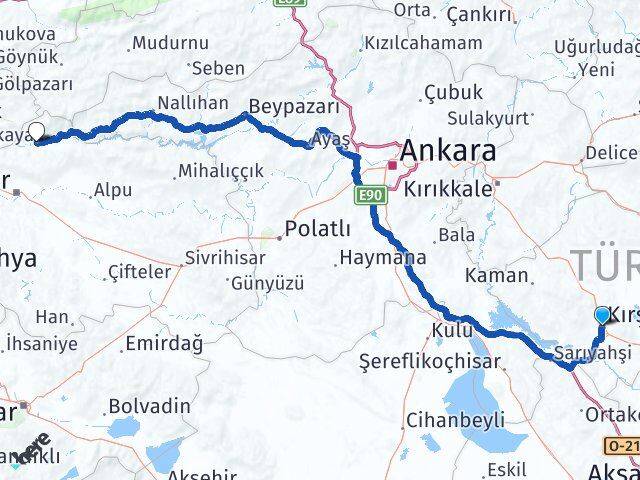 Kırşehir Sarıcakaya Eskişehir Arası Kaç Km - Yol Haritası