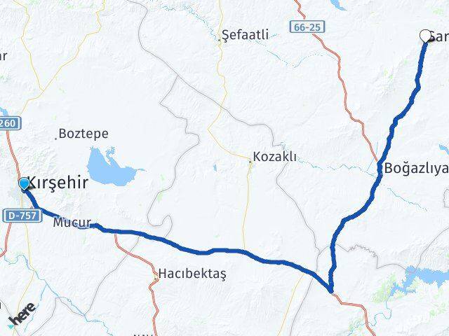 Kırşehir Sarıkaya Yozgat Arası Kaç Km - Yol Haritası