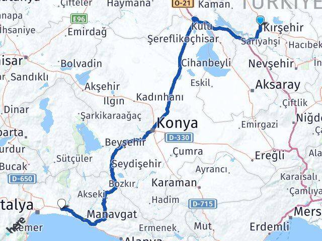 Kırşehir Serik Antalya Arası Kaç Km - Yol Haritası