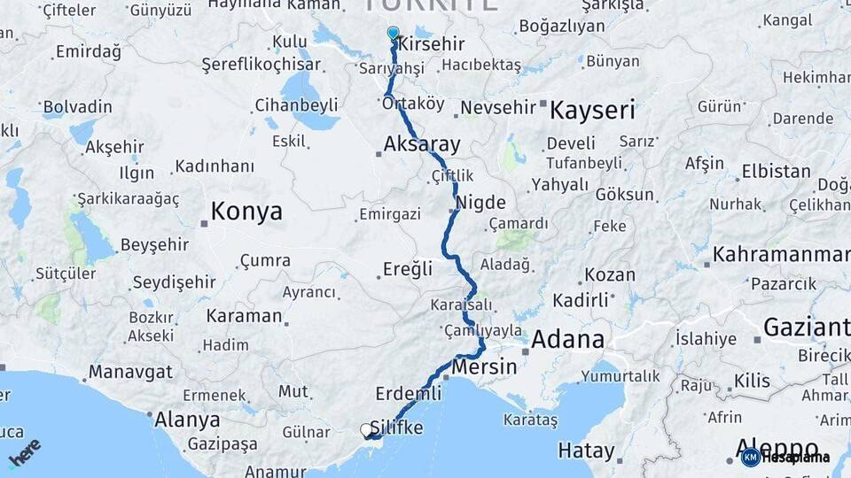 Kırşehir Silifke Mersin Arası Kaç Km - Yol Haritası