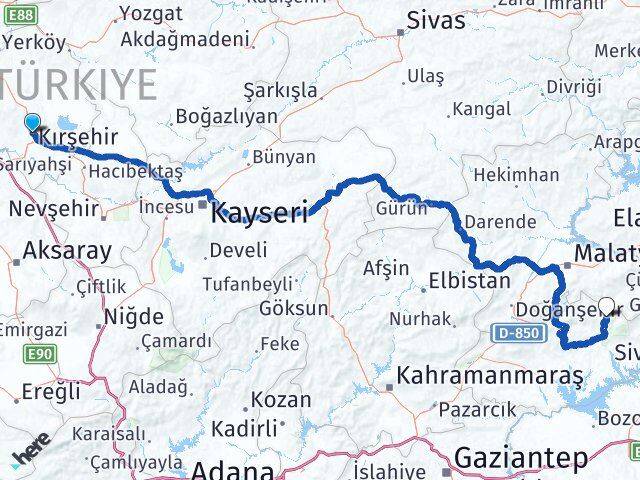 Kırşehir Sincik Adıyaman Arası Kaç Km - Yol Haritası
