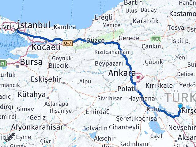 Kırşehir Şişli İstanbul Arası Kaç Km - Yol Haritası