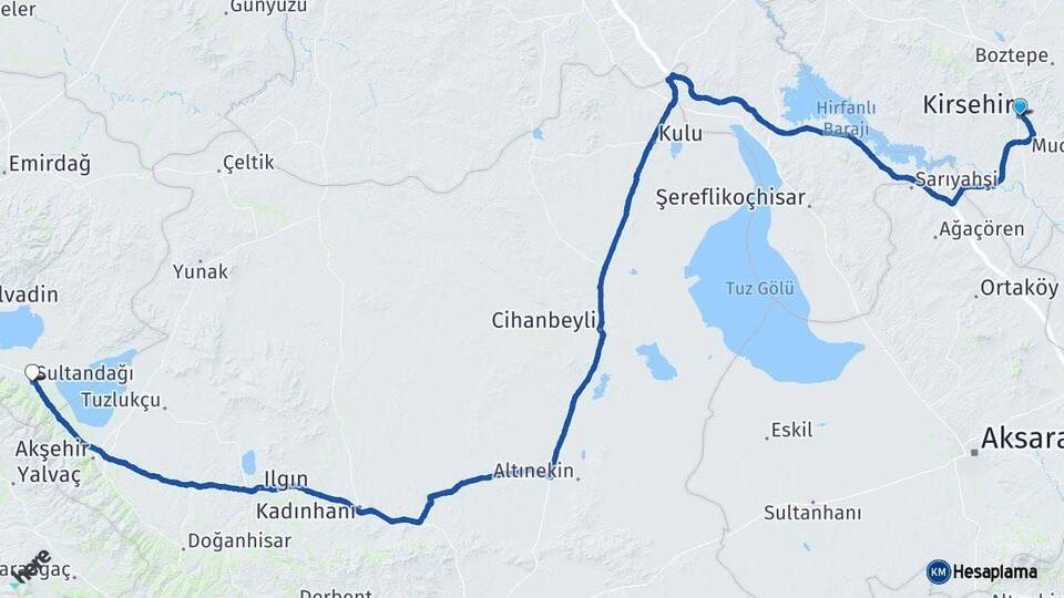 Kırşehir Sultandağı Afyonkarahisar Arası Kaç Km - Yol Haritası