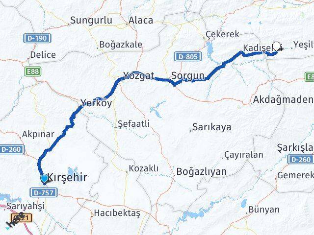 Kırşehir Sulusaray Tokat Arası Kaç Km - Yol Haritası