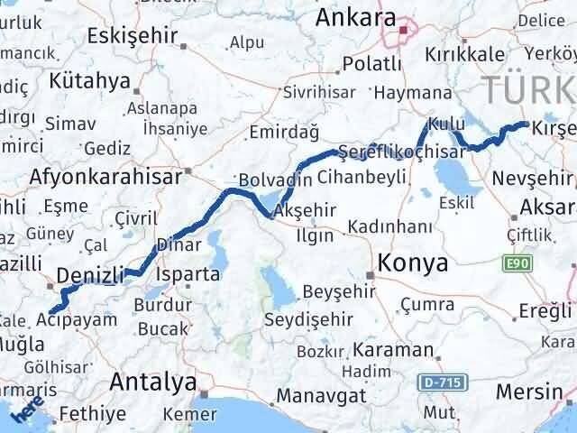 Kırşehir Tavas Denizli Arası Kaç Km - Yol Haritası