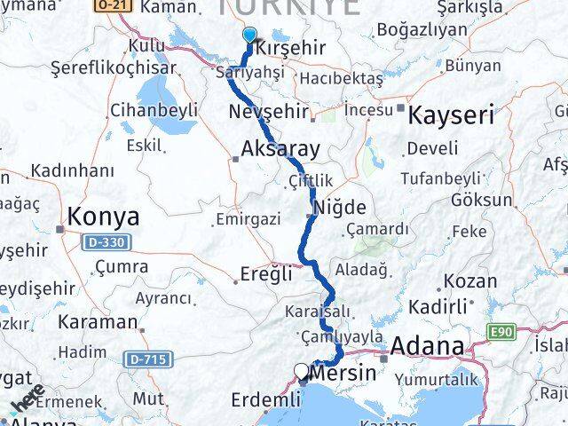 Kırşehir Toroslar Mersin Arası Kaç Km - Yol Haritası