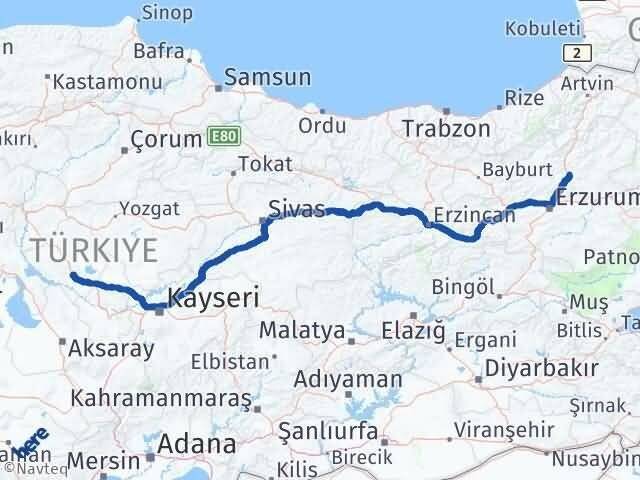 Kırşehir Tortum Erzurum Arası Kaç Km - Yol Haritası