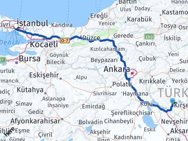 Kırşehir Üsküdar İstanbul Arası Kaç Km - Yol Haritası