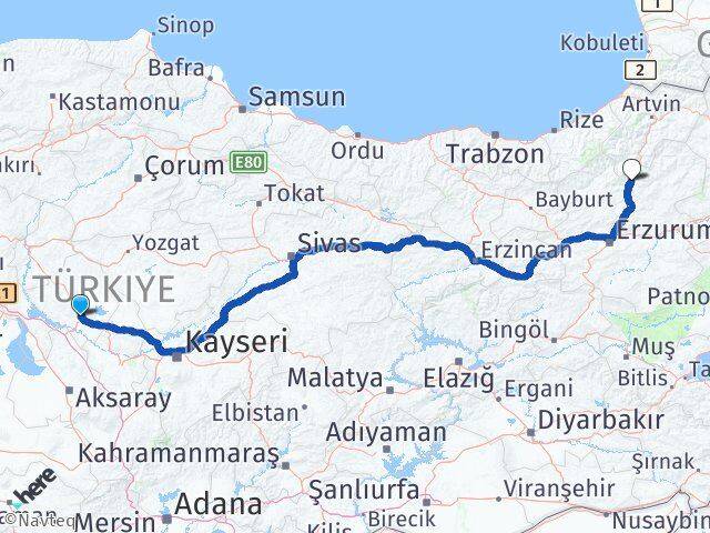 Kırşehir Uzundere Erzurum Arası Kaç Km - Yol Haritası