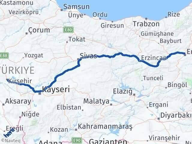 Kırşehir Yakutiye Erzurum Arası Kaç Km - Yol Haritası