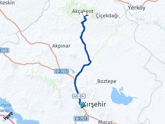 Kırşehir Yaylaözü Akçakent Arası Kaç Km - Yol Haritası