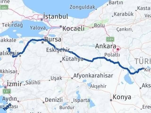 Kırşehir Yenice Çanakkale Arası Kaç Km - Yol Haritası