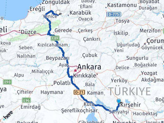 Kırşehir Yenice Karabük Arası Kaç Km - Yol Haritası