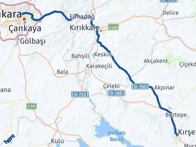 Kırşehir Yenimahalle Ankara Arası Kaç Km - Yol Haritası