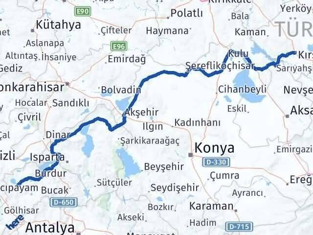 Kırşehir Yeşilova Burdur Arası Kaç Km - Yol Haritası