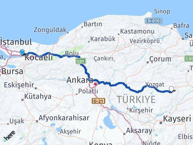 Kocaeli Akdağmadeni Yozgat Arası Kaç Km - Yol Haritası