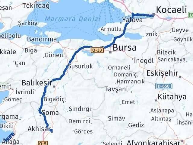 Kocaeli Akhisar Manisa Arası Kaç Km - Yol Haritası
