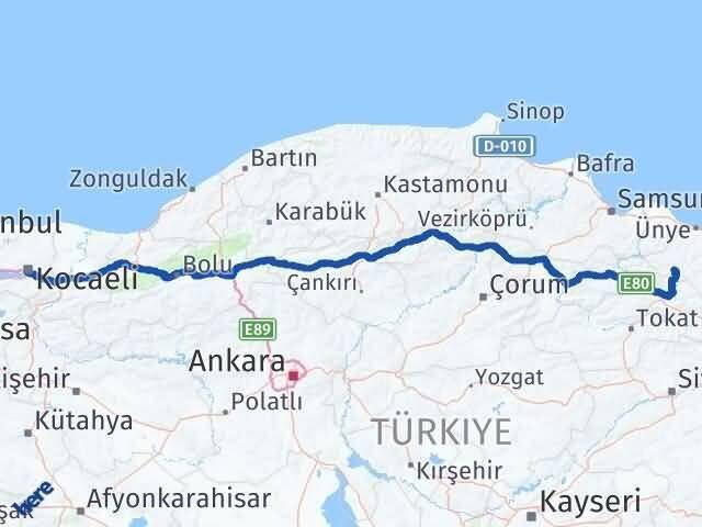 Kocaeli Akkuş Ordu Arası Kaç Km - Yol Haritası
