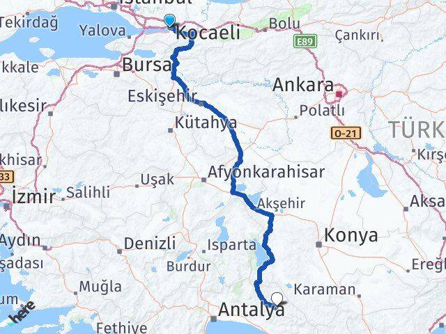 Kocaeli Akseki Antalya Arası Kaç Km - Yol Haritası