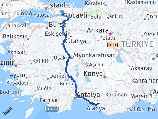 Kocaeli Alanya Antalya Arası Kaç Km - Yol Haritası
