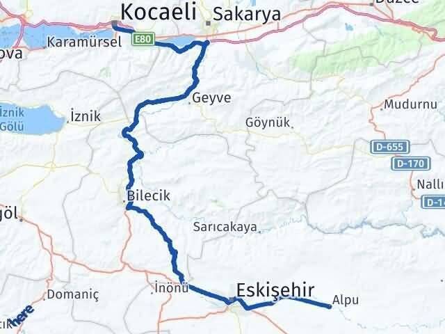 Kocaeli Alpu Eskişehir Arası Kaç Km - Yol Haritası
