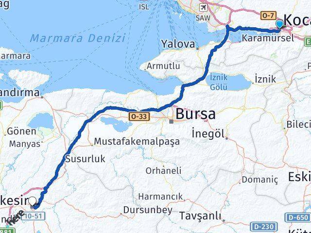 Kocaeli Altıeylül Balıkesir Arası Kaç Km - Yol Haritası