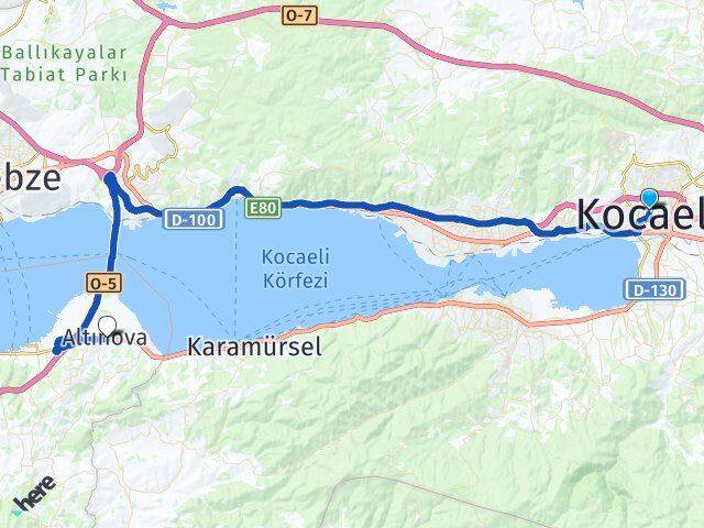 Kocaeli Altınova Yalova Arası Kaç Km - Yol Haritası