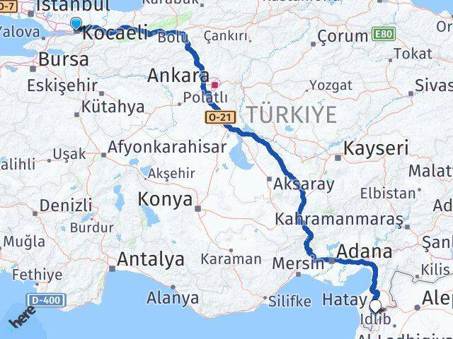 Kocaeli Altınözü Hatay Arası Kaç Km - Yol Haritası