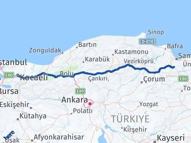 Kocaeli Asarcık Samsun Arası Kaç Km - Yol Haritası