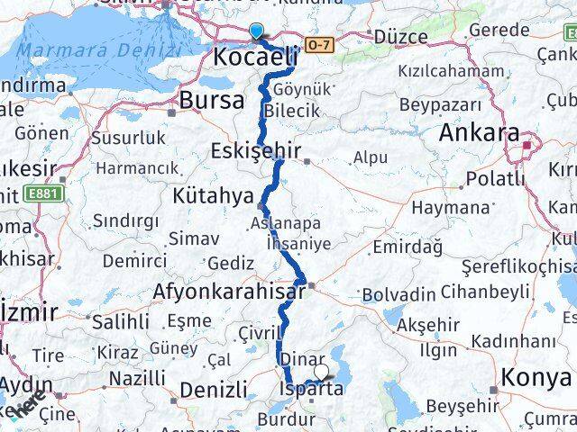 Kocaeli Atabey Isparta Arası Kaç Km - Yol Haritası