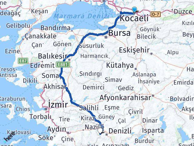 Kocaeli Babadağ Denizli Arası Kaç Km - Yol Haritası