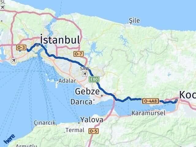 Kocaeli Bağcılar İstanbul Arası Kaç Km - Yol Haritası