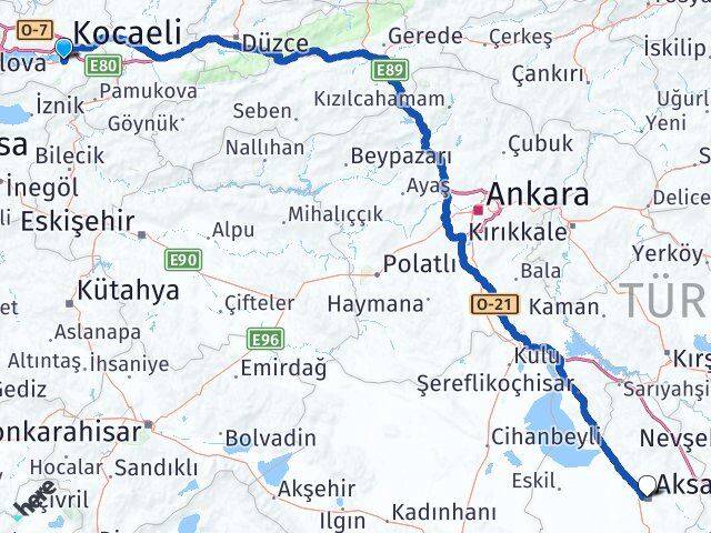 Kocaeli Başiskele Aksaray Arası Kaç Km - Yol Haritası