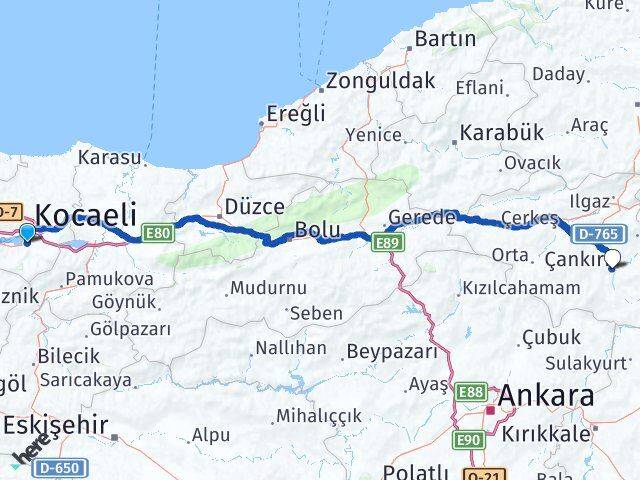 Kocaeli Başiskele Çankırı Arası Kaç Km - Yol Haritası