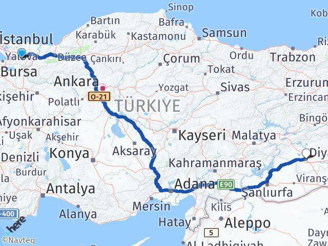 Kocaeli Başiskele Diyarbakır Arası Kaç Km - Yol Haritası
