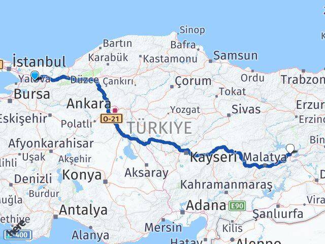 Kocaeli Başiskele Elazığ Arası Kaç Km - Yol Haritası
