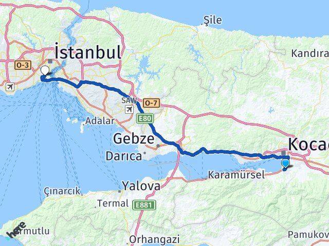 Kocaeli Başiskele Eminönü Fatih İstanbul Arası Kaç Km - Yol Haritası