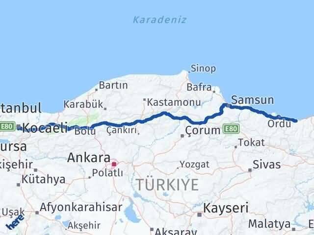 Kocaeli Başiskele Giresun Arası Kaç Km - Yol Haritası
