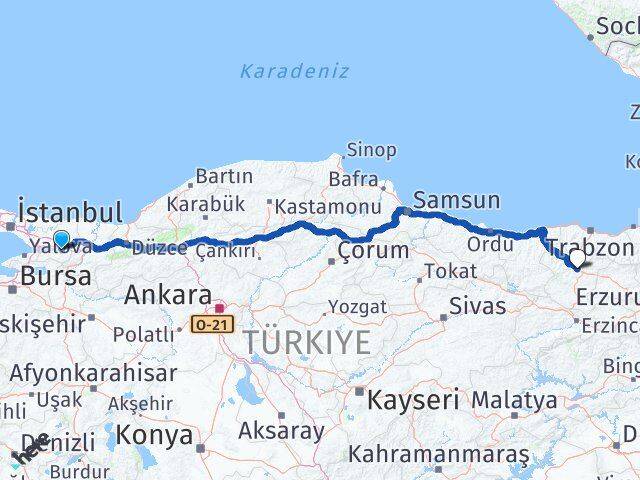 Kocaeli Başiskele Gümüşhane Arası Kaç Km - Yol Haritası