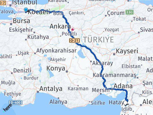 Kocaeli Başiskele Hatay Arası Kaç Km - Yol Haritası
